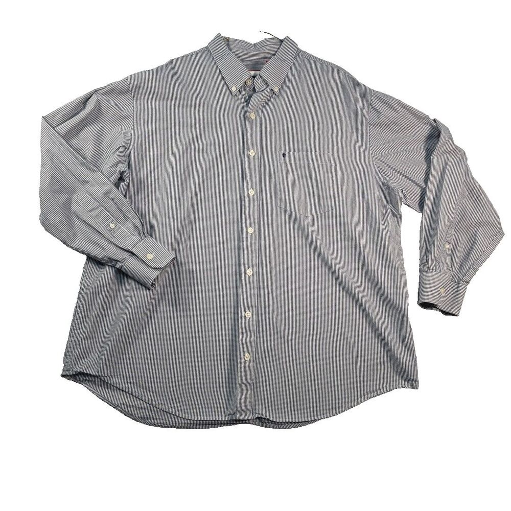 IZOD  Button Down Shirt Long Sleeve Men's 2XL Blue Plaid Cotton Preppy Dad